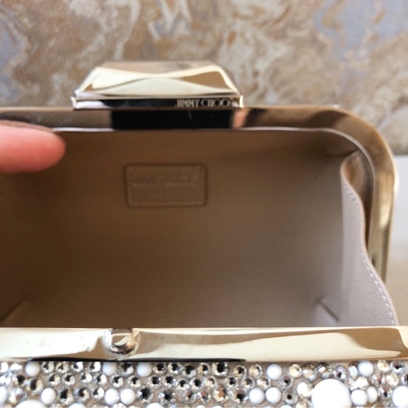 Jimmy Choo Cloud White Suede Crystal Mix Clutch - Picture 7 of 7